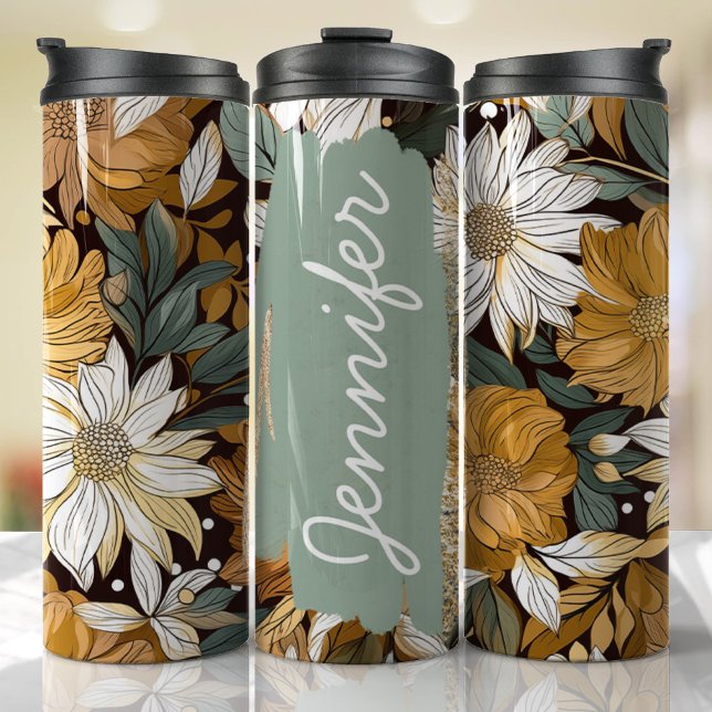 Bouteilles Isothermes Boho Floral Ajouter Nom Cadeau personnalisé (Floral Personalized Tumbler)
