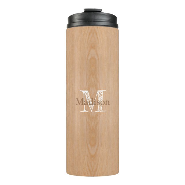 Bouteilles Isothermes Bois brun clair grain Monogramme personnalisé (Devant)