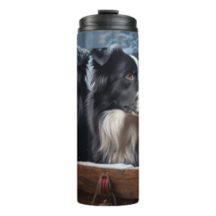 Bouteilles Isothermes Border Collie enneigé traîneau décoration de Noël 