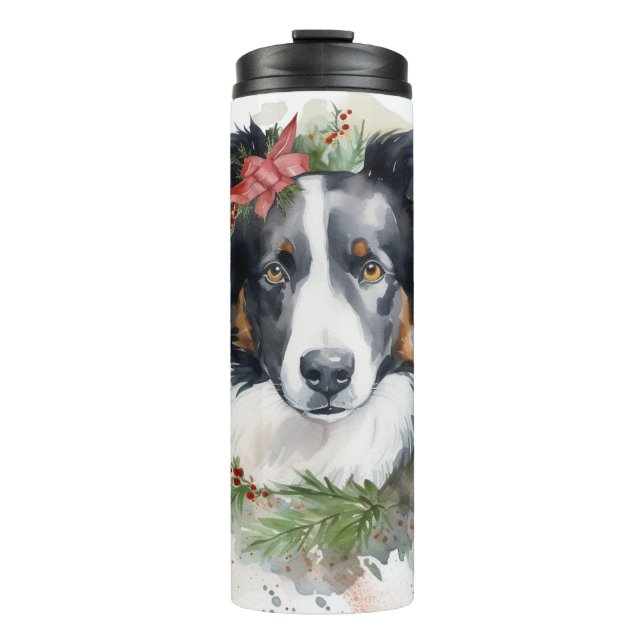 Bouteilles Isothermes Bordure Collie Fête de Noël Wreath Pup (Devant)