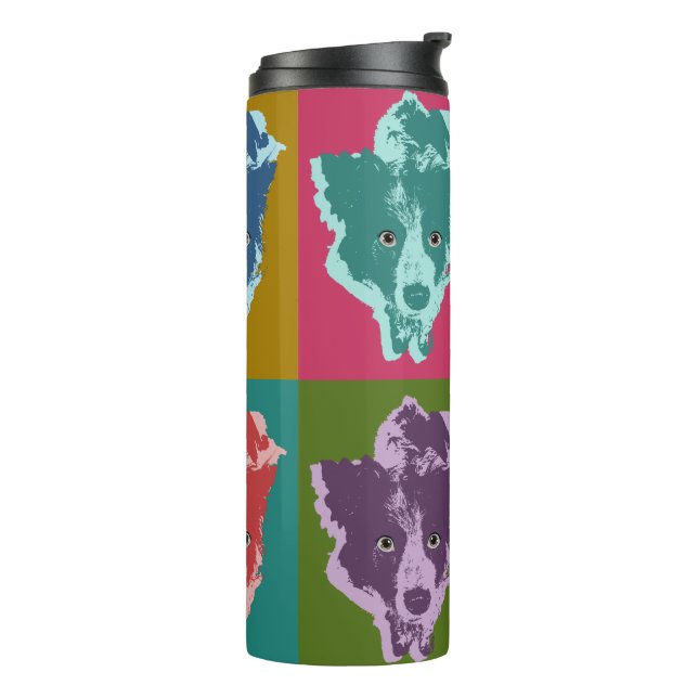 Bouteilles Isothermes Bordure Collie Stare Pop Art (Tourné sur la gauche)