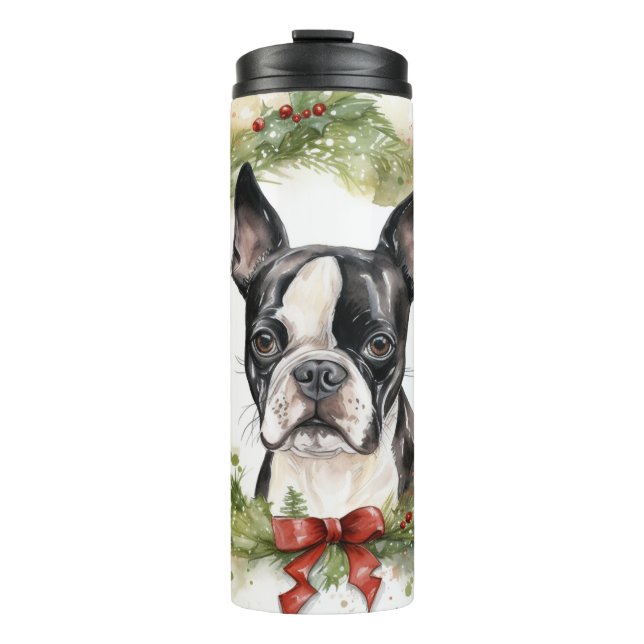 Bouteilles Isothermes Boston Terrier Noël Wreath Festive Pup (Devant)