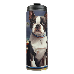 Bouteilles Isothermes Boston Terrier sur une rame : une aventure Pittore