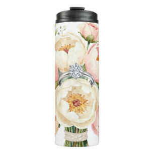 Bouteilles Isothermes Bouquet de pivoines romantique avec bague en diama