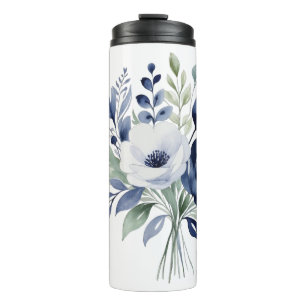 Bouteilles Isothermes Bouquet floral bleu et blanc