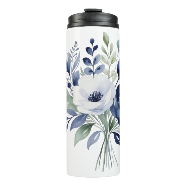 Bouteilles Isothermes Bouquet floral bleu et blanc (Devant)