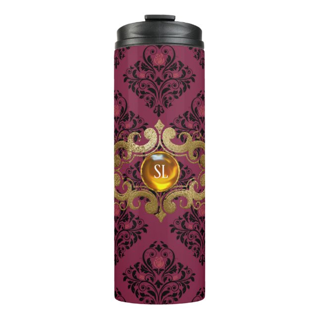 Bouteilles Isothermes Bourgogne et or Paris Gemstone Damask (Devant)