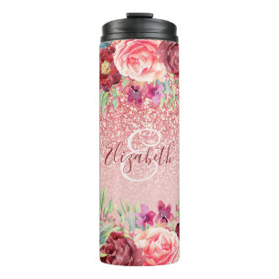 Bouteilles Isothermes Bourgogne Floral Rose Gold Parties scintillant per
