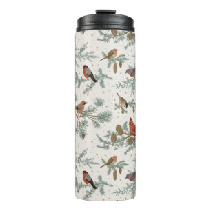 Bouteilles Isothermes Branches d'oiseaux et de pins d'hiver Motif