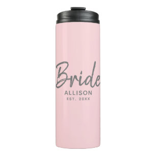 Bouteilles Isothermes Bride moderne rose Gris Script Nom personnalisé
