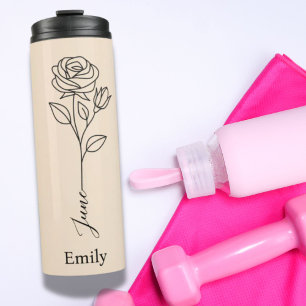 Bouteilles Isothermes Bridesmaid Nom personnalisé Rose Juin Fleur de nai