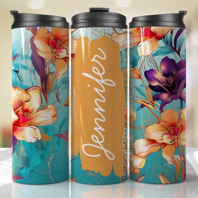 Bouteilles Isothermes Bright Orchid Floral Ajouter Nom Cadeau personnali (Floral Personalized Tumbler)