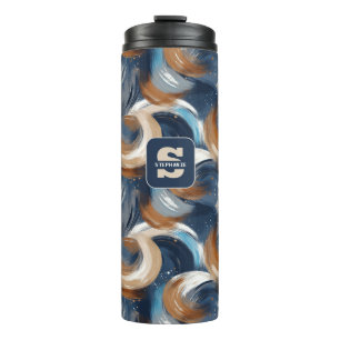 Bouteilles Isothermes Brosses Abstraites bouclés en bleu, blanc et Brown