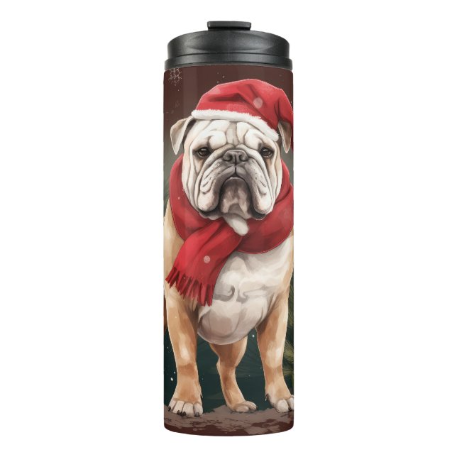Bouteilles Isothermes Bulldog à Noël de neige (Devant)