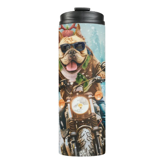 Bouteilles Isothermes Bulldog équitation moto Noël (Devant)
