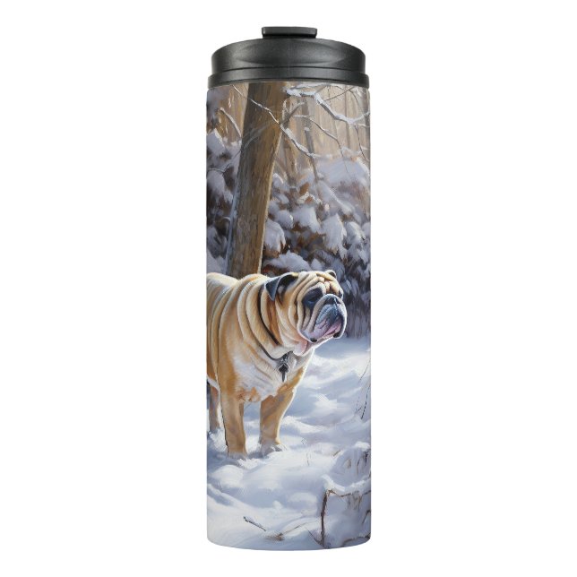 Bouteilles Isothermes Bulldog Qu'Il Neige Noël Brossé (Devant)