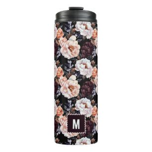 Bouteilles Isothermes Burgundy Peonies Motif Floral   Monogramme