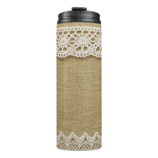 Bouteilles Isothermes Burlap, dentelle texture tissu. (Devant)