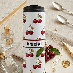 Bouteilles Isothermes Cadeau personnalisé avec feuilles dorées et cerise