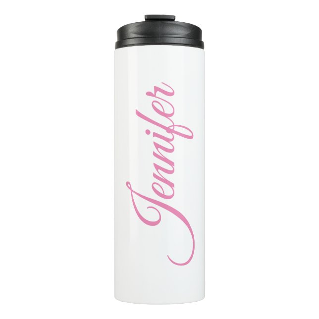 Bouteilles Isothermes Calligraphie Élégant rose blanc Nom personnalisé (Devant)