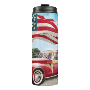 Bouteilles Isothermes Camion de ramassage rouge : Drapeau américain Vint