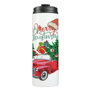 Bouteilles Isothermes Camionnette Rouge Ramassage Sapin de Noël Joyeux N