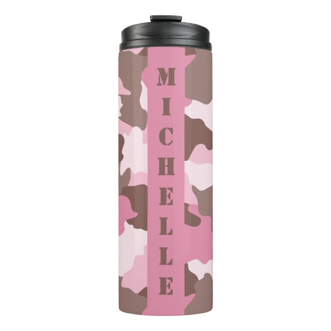 Bouteilles Isothermes Camouflage rose Nom du monogramme rose (Devant)