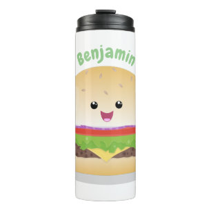 Bouteilles Isothermes Caricature de hamburger kawaii joyeux