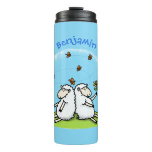 Bouteilles Isothermes Caricature de moutons mignons amis et papillons