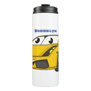 Bouteilles Isothermes Caricature de voiture sport jaune joyeux