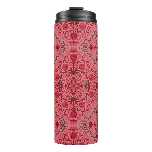 Bouteilles Isothermes Carreaux floraux en rouge et pastèque rose (Devant)