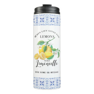 Bouteilles Isothermes Carreaux italiens floraux aquarelle citrons Limonc