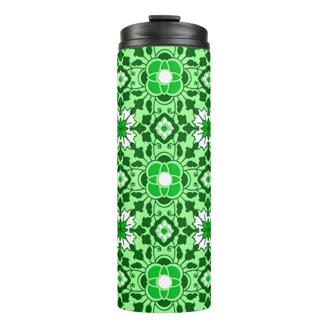 Bouteilles Isothermes Carrelage marocain floral, émeraude et vert citron (Devant)