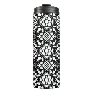 Bouteilles Isothermes Carrelage marocain floral, noir et blanc