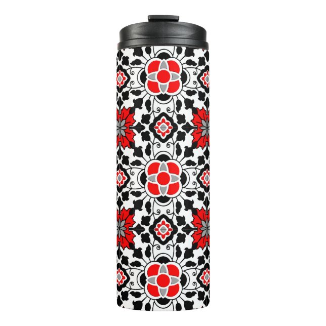 Bouteilles Isothermes Carrelage marocain floral, rouge profond, noir et  (Devant)
