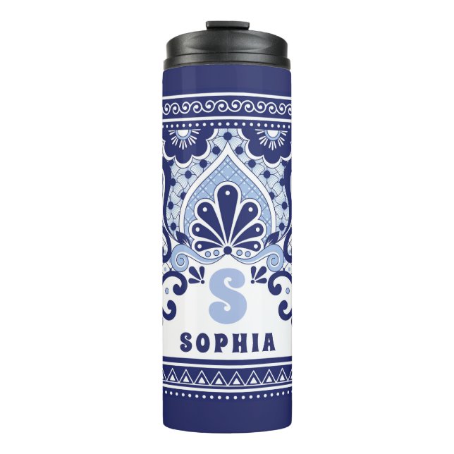 Bouteilles Isothermes Carrelage Monogram Blue and White Mexican Talavera (Devant)