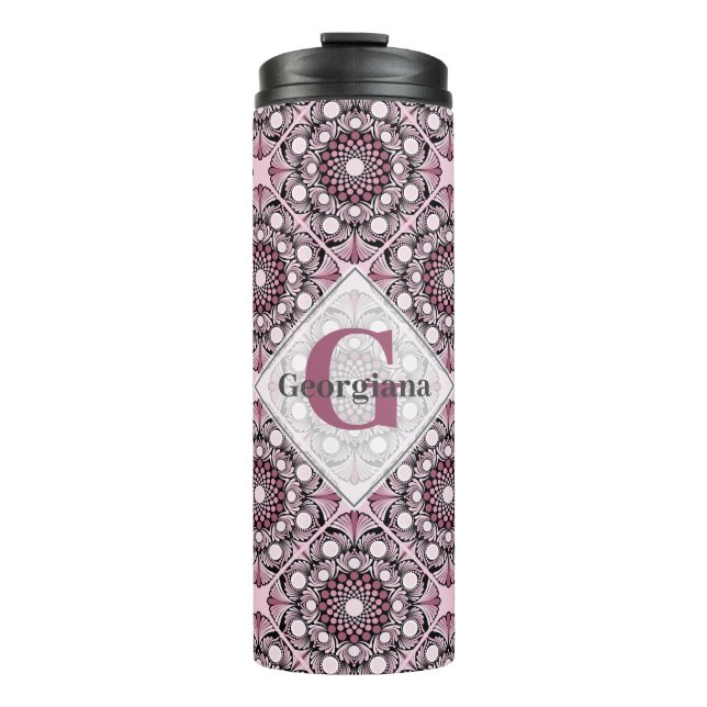 Bouteilles Isothermes Carrelage monogramme Rose de cerise en fleurs Mand (Devant)