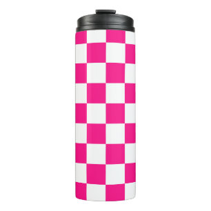 Bouteilles Isothermes Carrés à carreaux rose chaud blanc géométrique rét