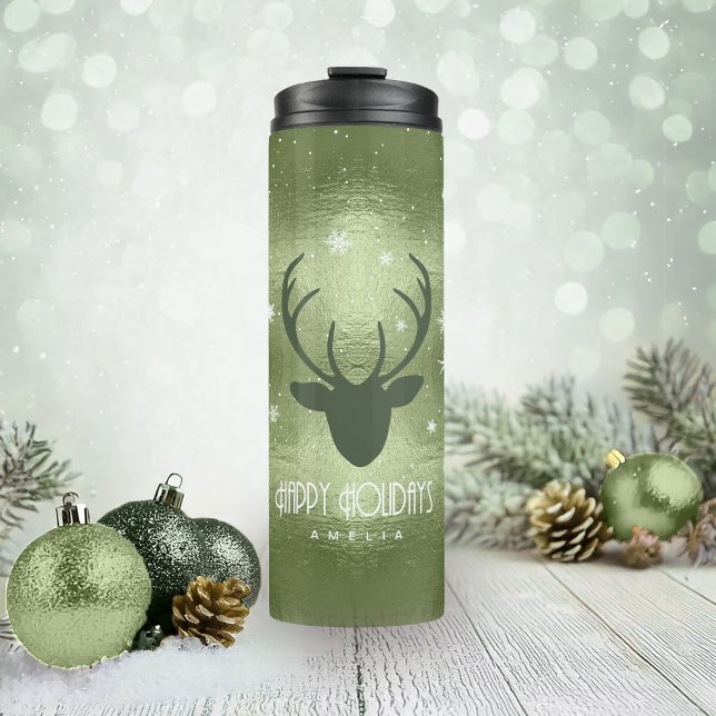 Bouteilles Isothermes Cerfs Antlers Silhouette & Snowflakes Green ID861 (Créateur téléchargé)
