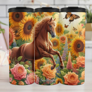 Bouteilles Isothermes Champ de tournesols et de roses Cheval Doré