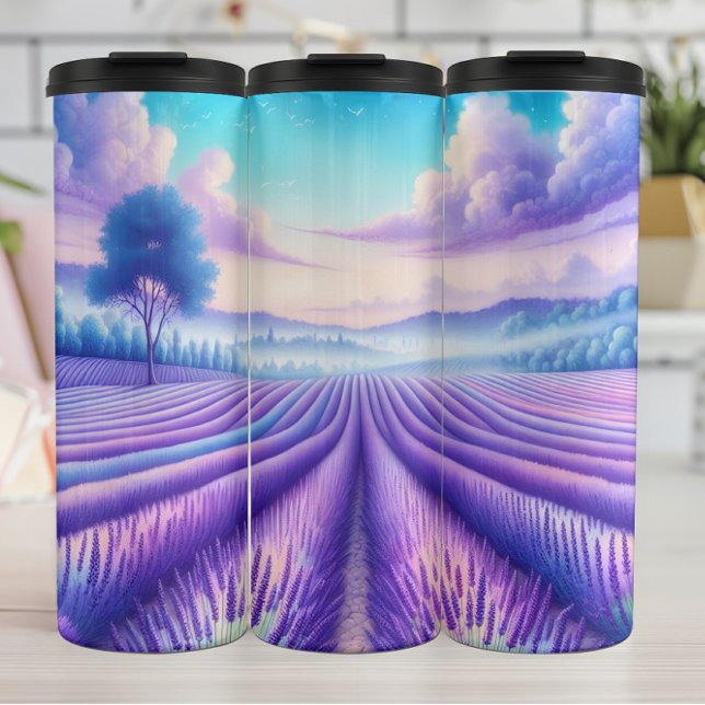 Bouteilles Isothermes Champs de lavande, Rêve Violet, Ciel Serein. (Créateur téléchargé)