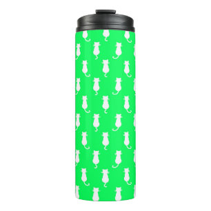 Bouteilles Isothermes Chat blanc isolé sur le Motif Aqua Green Polka Dot