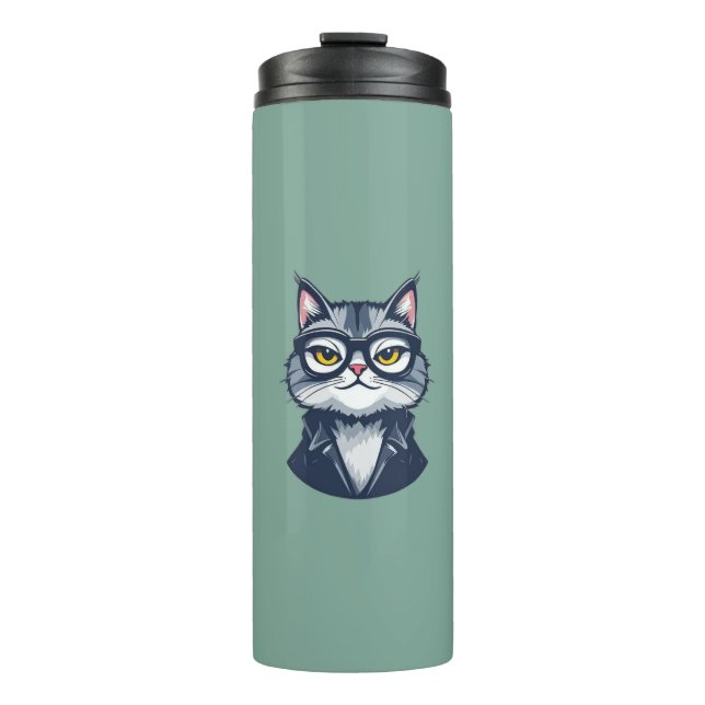Bouteilles Isothermes "Chat Cool avec lunettes à tambour thermique" (Devant)