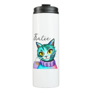 Bouteilles Isothermes Chat Cute Bleu Kitty Personnalisé