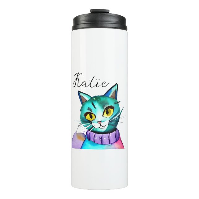 Bouteilles Isothermes Chat Cute Bleu Kitty Personnalisé (Devant)