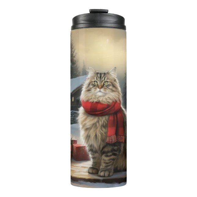 Bouteilles Isothermes Chat de Sibérie en Noël de Neige (Devant)