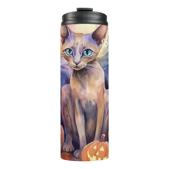 Bouteilles Isothermes Chat d'Halloween Abyssinian avec la peur Citrouill (Devant)