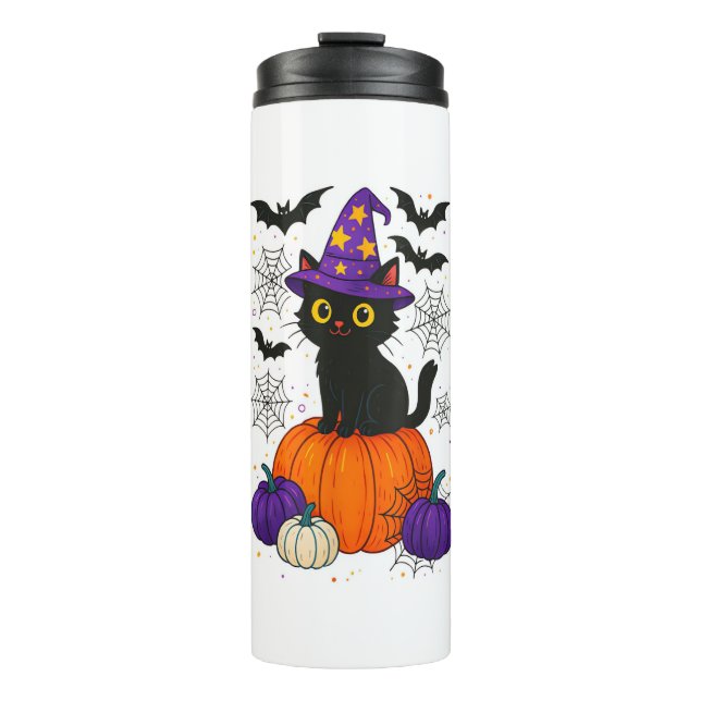 Bouteilles Isothermes Chat en sorcière noire mignonne Citrouille Hallowe (Devant)