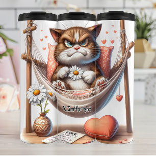 Bouteilles Isothermes Chat grincheux dans un hamac avec fleurs