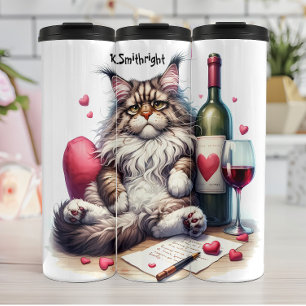Bouteilles Isothermes Chat mélancolique au vin et lettre d'amour